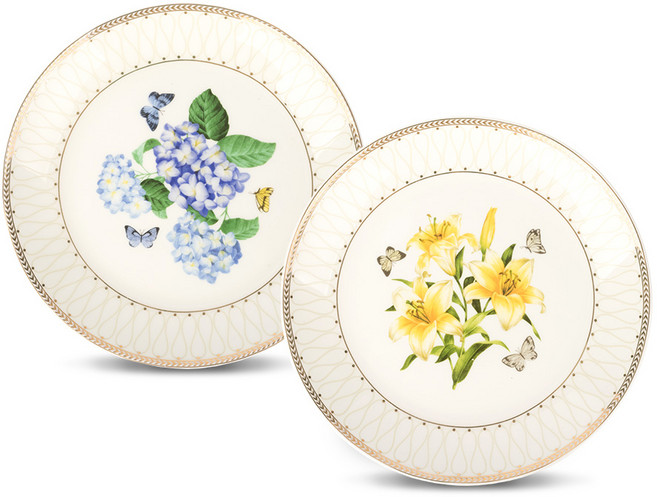 블루밍가든 플로라 접시 2종 세트, 옐로우 백합 + 블루 수국, 1개