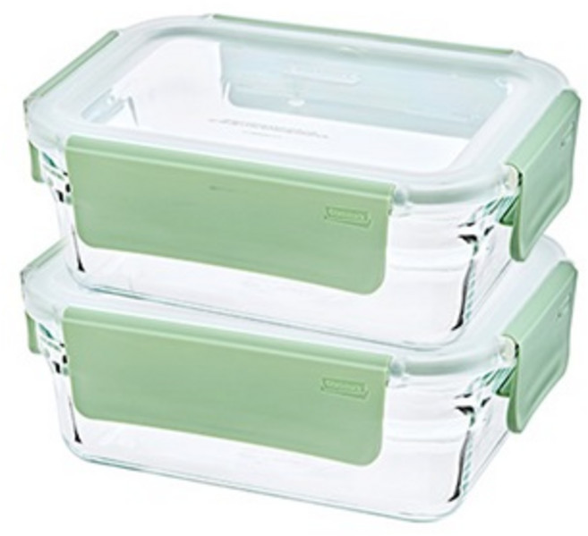 글라스락 퓨어 릴렉스 그린 직사각 밀폐용기, 2개, 700ml