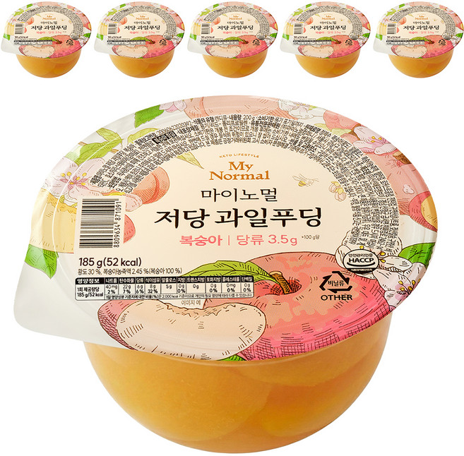 마이노멀 저당 과일푸딩 복숭아, 185g, 6개