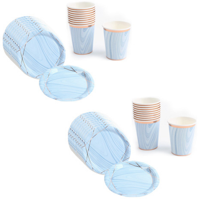 파티해 감성 파티접시 18cm 20p + 파티컵 20p 세트 마블블루, 1세트