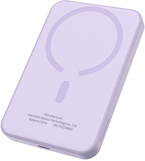 베이스어스 마그네틱 미니 무선 초고속 보조배터리 충전 파워뱅크 5000mAh 20W + C타입-C타입 충전케이블 30cm 세트, PPCXM05, 네불라 퍼플