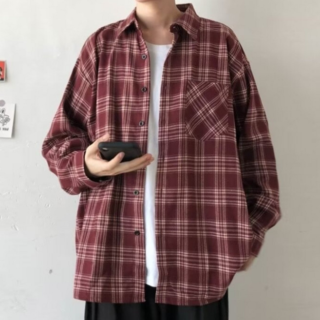 JTL 男性格紋圖案休閒百搭襯衫