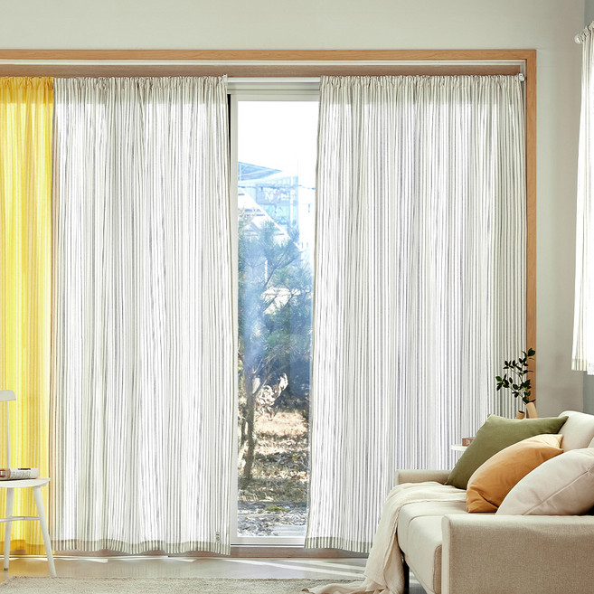 모던하우스 솔라 스트라이프 면 봉집형 긴창문커튼