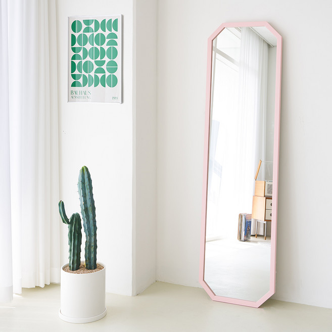 에이스홈 마카롱 팔각 와이드 벽걸이 전신거울 M, 핑크