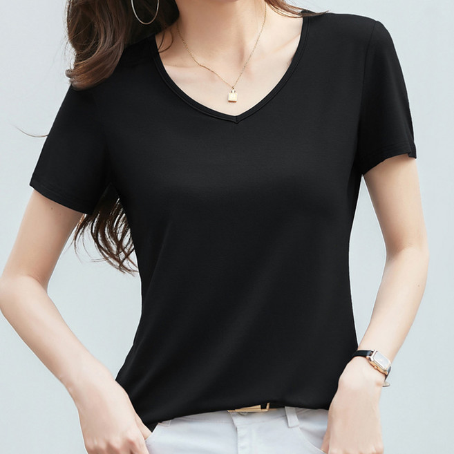 페이퍼먼츠 여성용 로우 V넥 슬림핏 반팔 티셔츠 11301