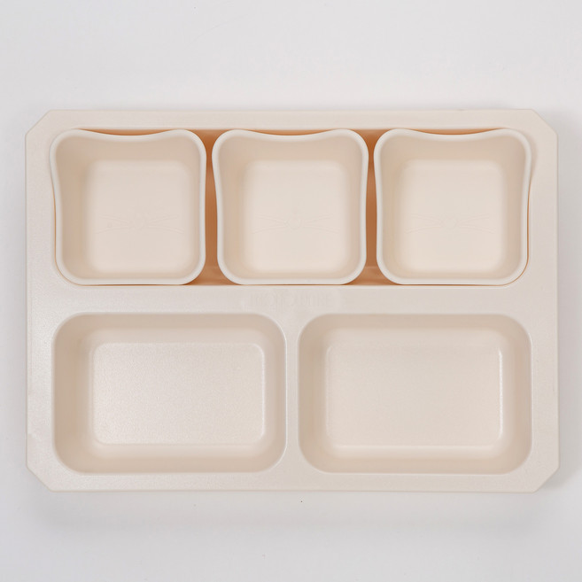 아띠홈 쁘띠캣 유아식판 세트, 크림, 1세트, 트레이 + 반찬볼 3p