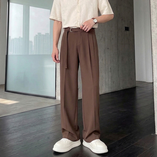 닷이프 남성용 트렌디 투핀턱 벨트 슬랙스 D263-0419B