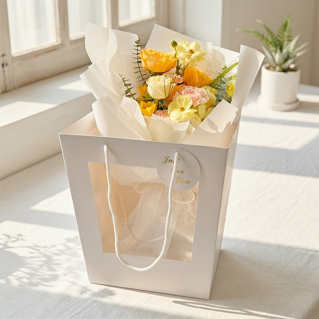 위가든 투명 사다리꼴 꽃다발 케이스 꽃집 화분 쇼핑백, 5개, 화이트