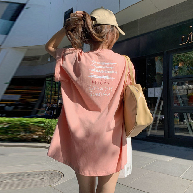 디멜디 여성용 프린팅 오버핏 심플무드 반팔 티셔츠