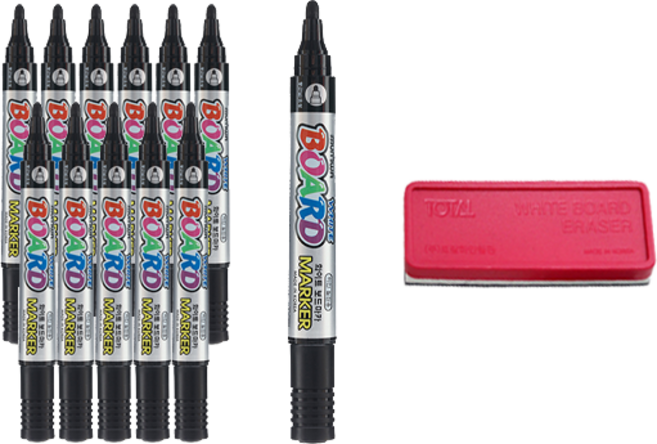 동아 문화 보드마카 12p + 보드마카 지우개 문구세트, 흑색(보드마카), 1세트