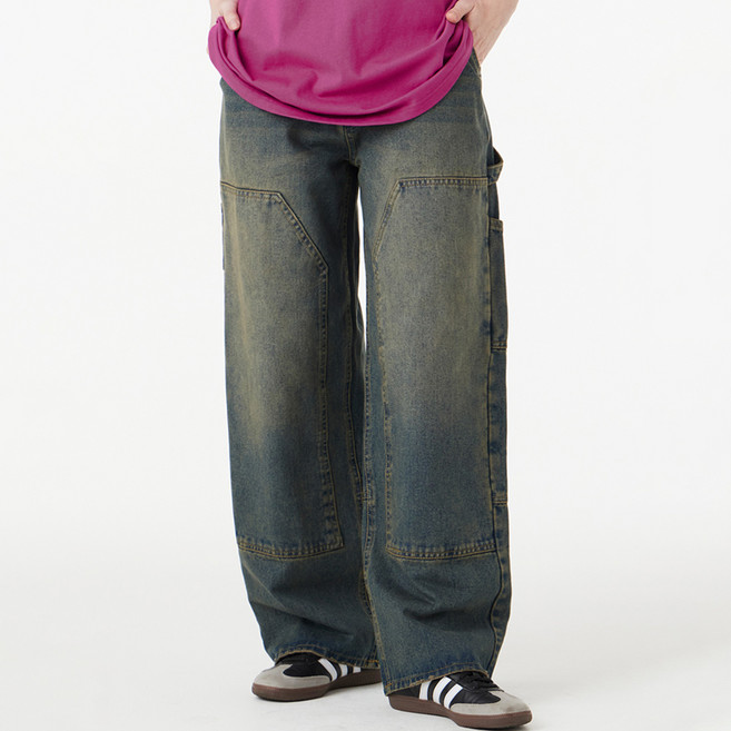 어반에이지 남녀공용 카펜터 워싱 와이드 데님 팬츠