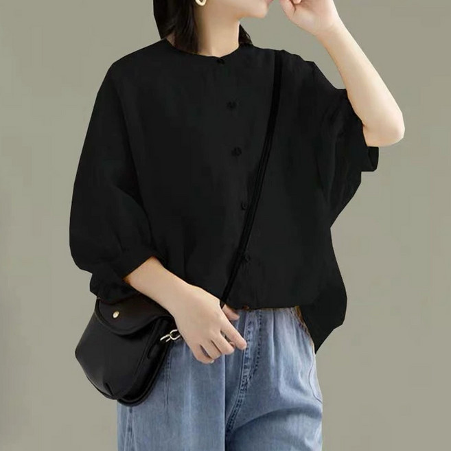 반야스토리 루즈핏 버튼 린넨 블라우스 QQ142