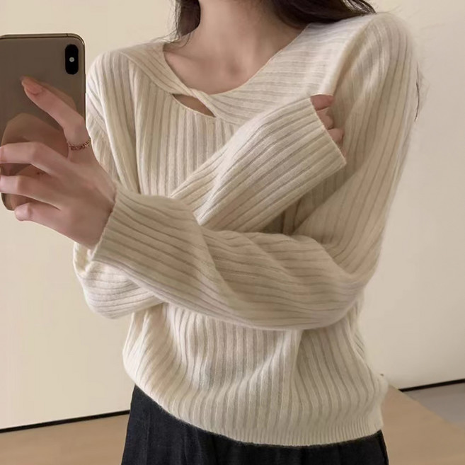 페이퍼먼츠 여성용 아로 꼬임 골지 니트 티셔츠 11565