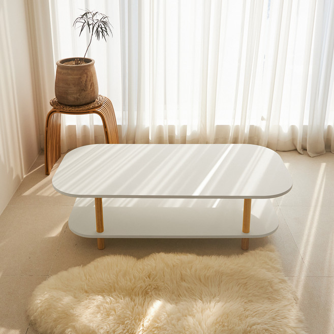 스토리퍼니쳐 국내생산 E0 LPM 하모니 2단 쇼파 테이블 오버라운드 BASIC 1200x600x330, 퓨어화이트 + 오크