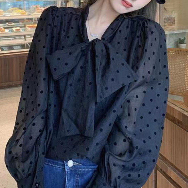 페이퍼먼츠 샤르뎅 빅사이즈 도트 리본 블라우스 11675