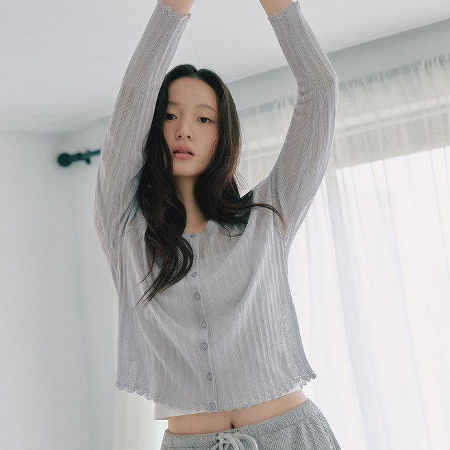 Roem 女款All Day亞麻長袖羅紋針織開襟衫