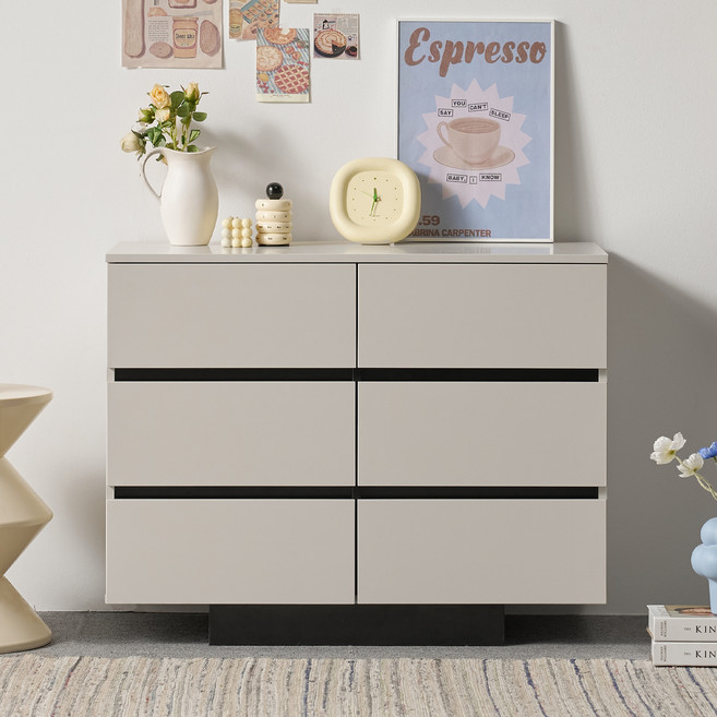 도모디자인 카르테 와이드 3단 서랍장 900 방문설치, 매트 아이보리, 6개