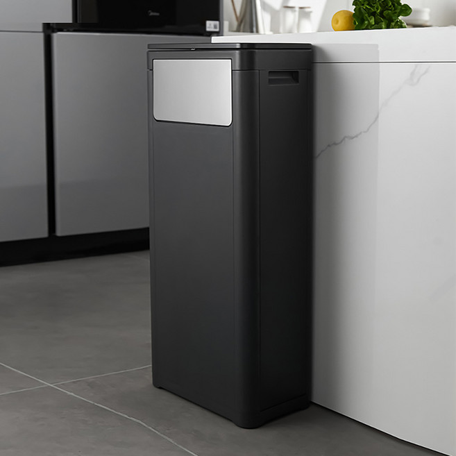 대용량 더블 오픈 투도어 슬림 컨테이너 주방 쓰레기통, 모던블랙