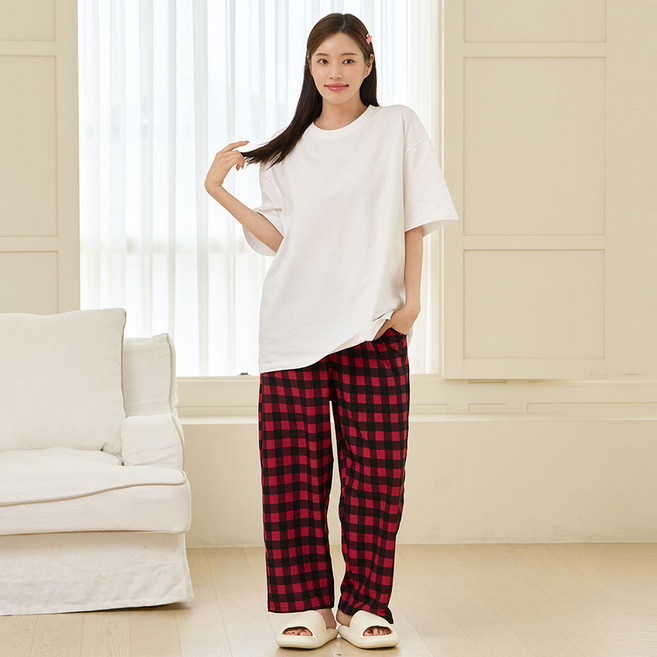 글램공감 커플용 냉감 덩크 요루체크 9부 파자마 바지