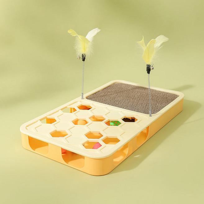 파스텔펫 고양이 공잡기 스크래쳐 장난감 50.5 x 28 x 5 cm + 공 6p 세트, 옐로우(장남감), 랜덤발송(공), 1세트