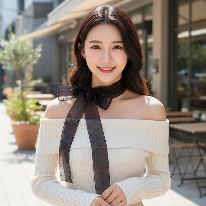 Dotif 圓點纖細休閒圍巾 D264-0241