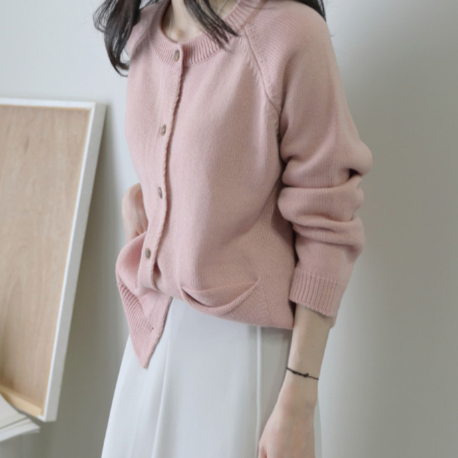 JENIT 女款寬鬆針織口袋開襟外套 g1070