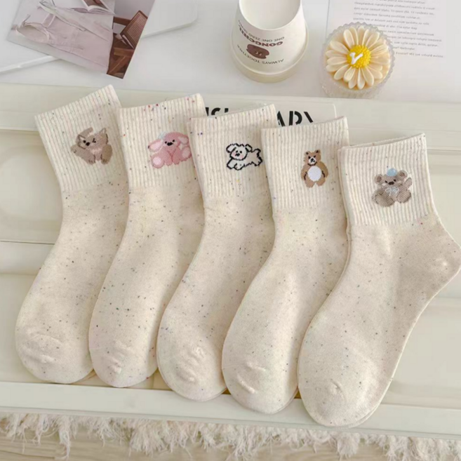 아스터 여성용 패션 중목 양말 5종 세트