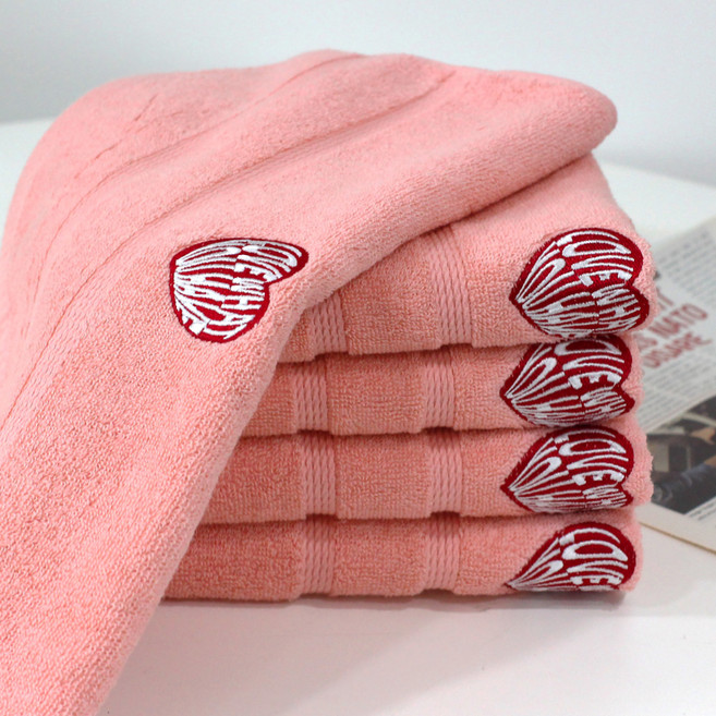소프트터치 하트자수 수건 160g 면사, 핑크, 5개