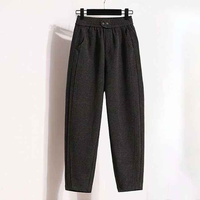 peilit 女款口袋寬鬆線條羊毛半寬鬆褲