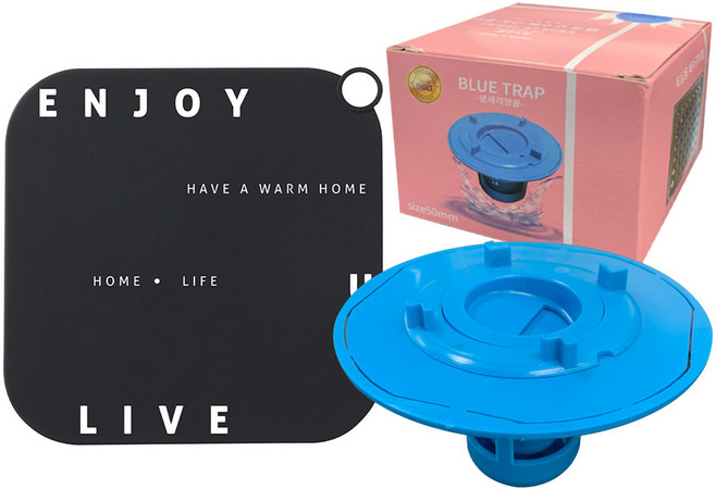 모나코올리브 하수구냄새 이중차단 블루트랩 + 스파이더 밀착 하수구 매트 블랙 세트, 1세트