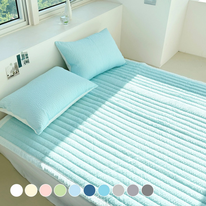 루시드슬립 국내산 시원보송 오션 시어서커 여름 침대 패드, 민트