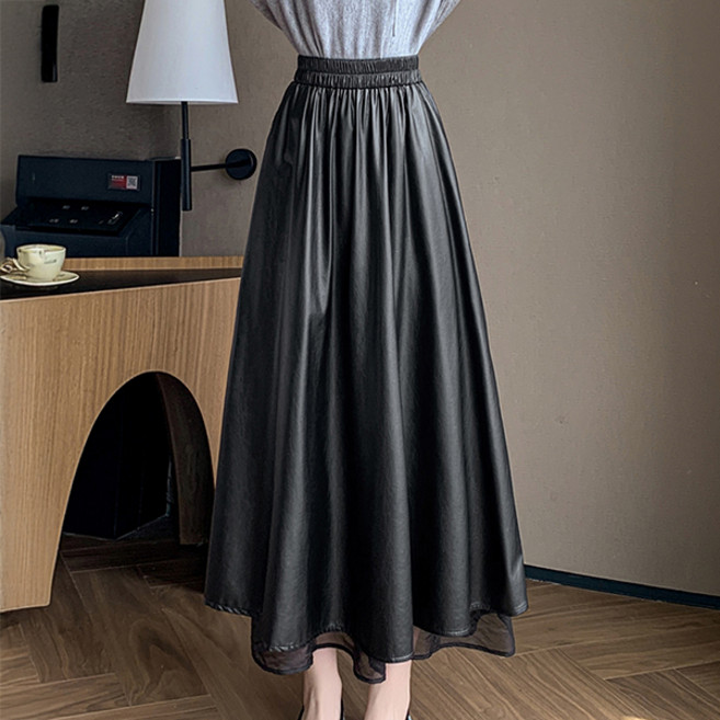 POPLARNC 女性 Harmonie 層次感皮革長裙 P25WSK092313