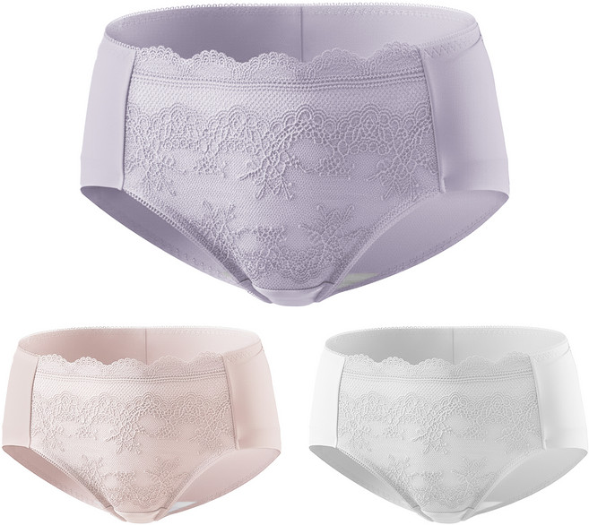 GIAT 吉亞特 氧化鋅舒涼無痕內褲3件組 蕾絲款 530807, 淺灰色 + 藕粉色 + 芋紫色