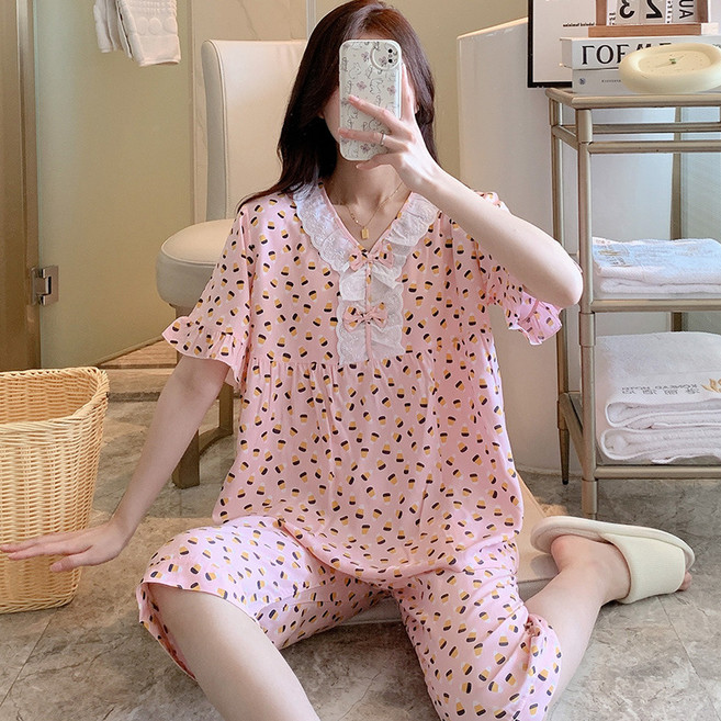 PEONIST 女性涼感柔軟可愛短袖睡衣上下套裝