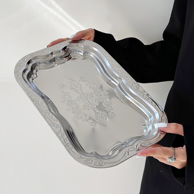 프렌치마르스 스테인리스 빈티지 서빙트레이 쟁반 MMM3739, 실버, 1개