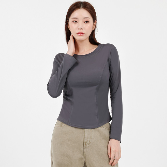 Elsso 女款圓領修身剪裁線條長袖T恤