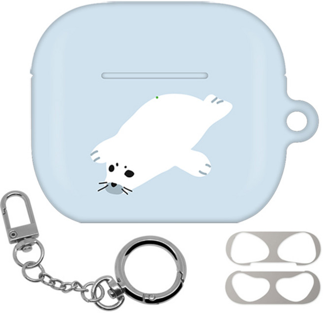 몬드몬드 에어팟 3세대 하드 케이스 + 철가루 방지 스티커 + 키링 세트, 심플애니멀 하프물범, 1개