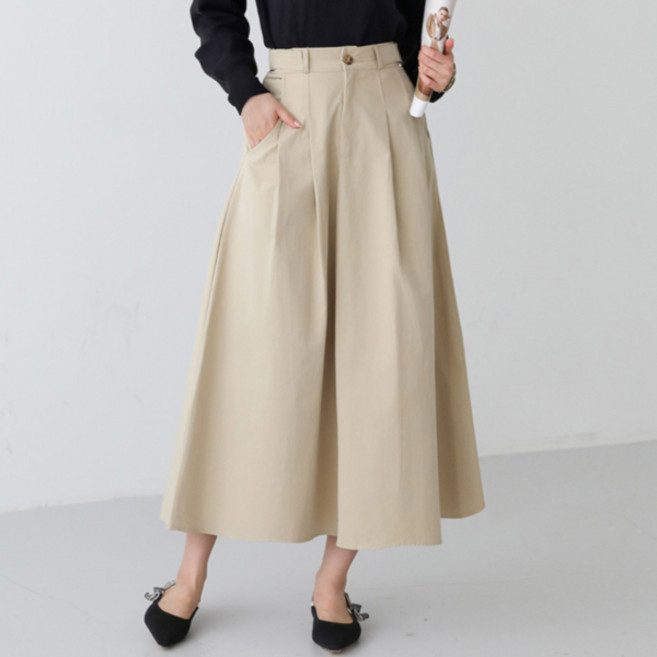 피핀 여성용 버클 포인트 핀턱 롱스커트 #53462