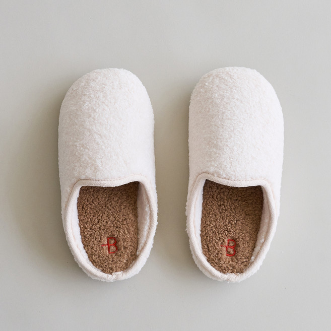 여성용 스마일베어 양털 뽀글이 실내화, 아이보리 + 브라운, 1개