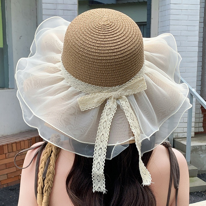 디멜디 여성용 쉬폰 햇빛가림 여름 밀짚스타일 모자
