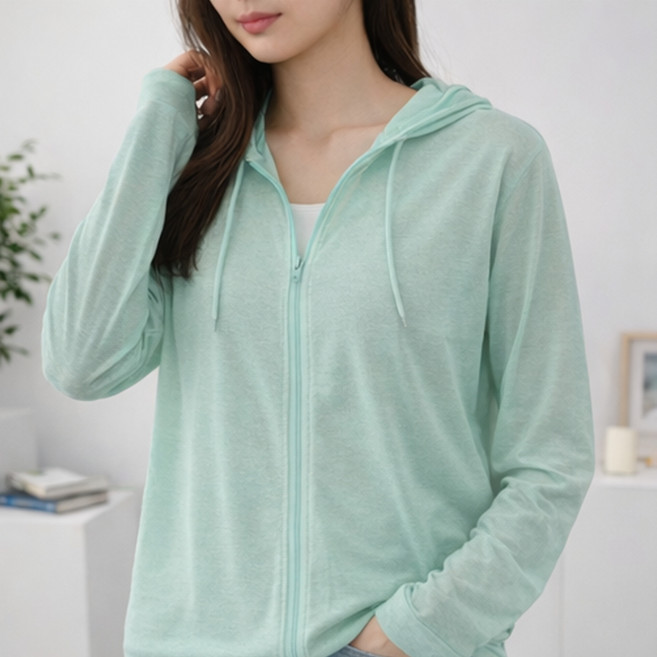 allode 女款寬鬆薄款連帽拉鍊外套