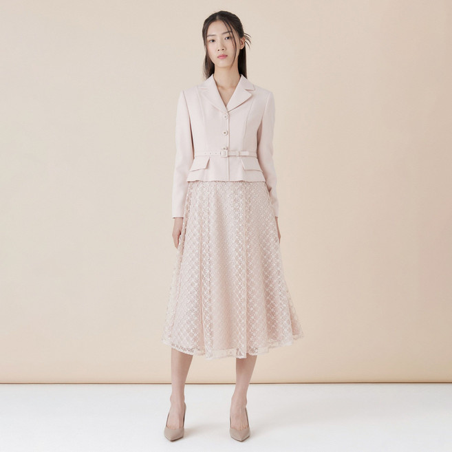 라인어디션 레이스 스커트 카라 원피스