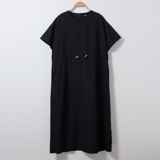 플랜데이 아노락 허리스트링 반팔 롱 원피스