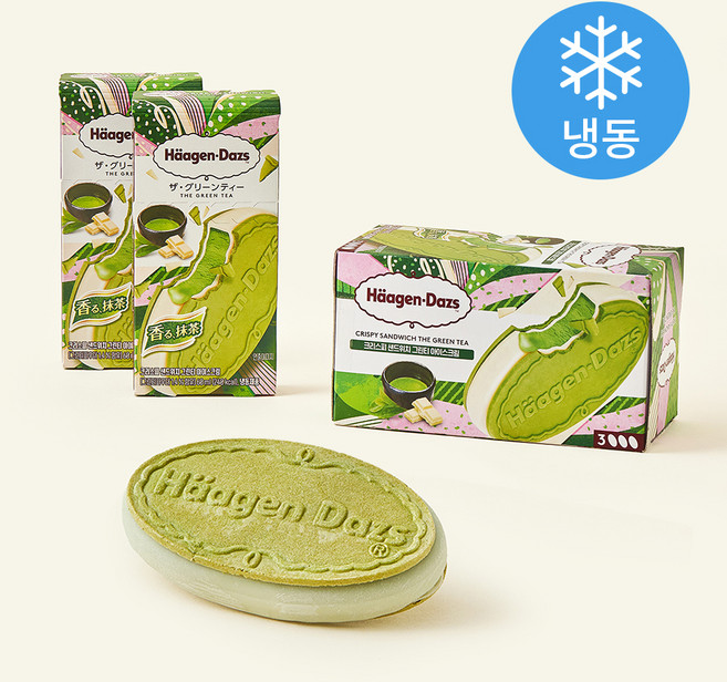하겐다즈 크리스피 샌드위치 그린티 아이스크림 (냉동), 3개, 1개입, 60ml