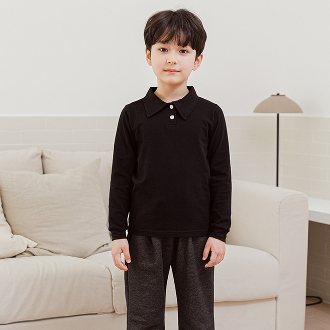 유라비 베키쥬 아동용 아일라 면 긴팔 투버튼 카라 티셔츠