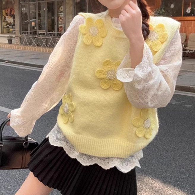 The Syrup 女性立體串珠花朵針織背心