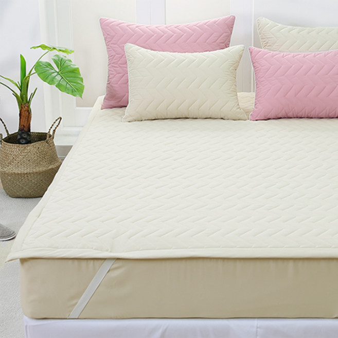 스위트 고정밴딩 누빔 침대패드, 오트밀