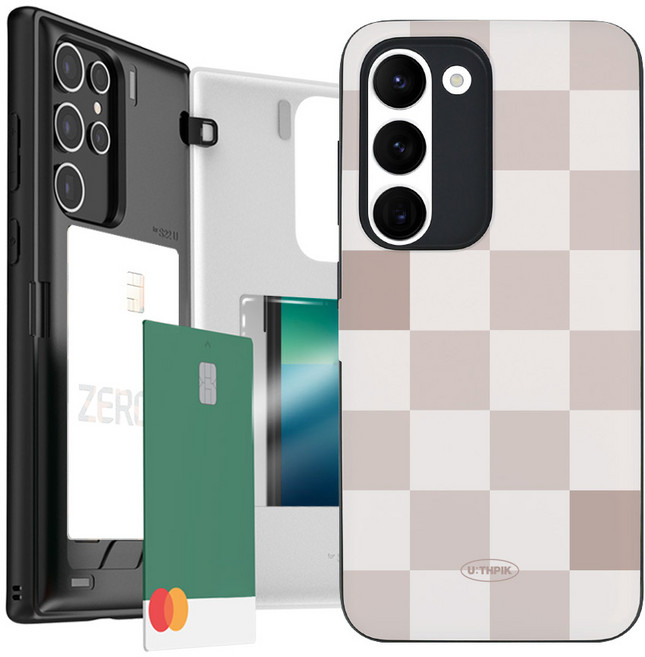 유스픽 디자인 마그네틱 카드포켓 휴대폰 케이스 컬러 체크보드 뮤트