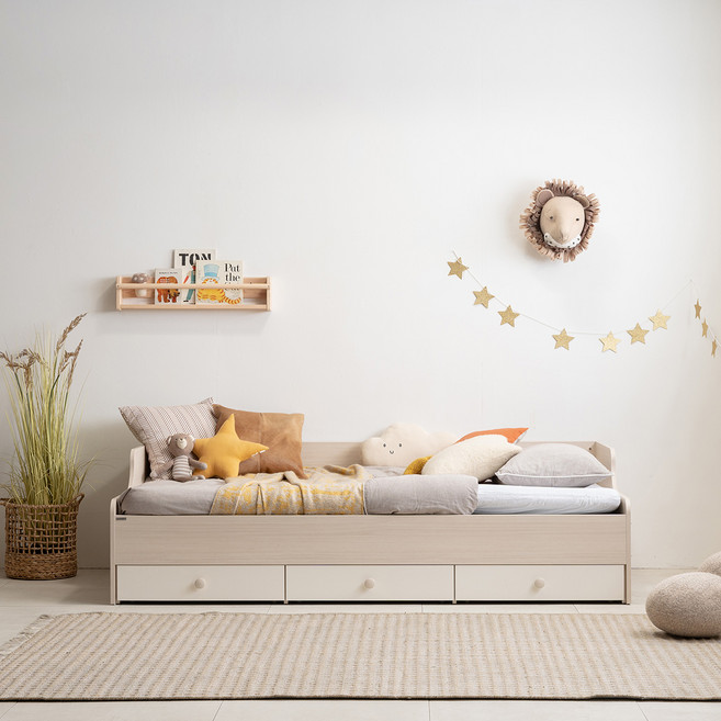 리바트 꼼므주니어 수납 침대 프레임 방문설치, 내추럴 + 화이트