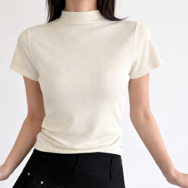 라라온 여성용 골지 반폴라 스판 반팔 티셔츠 26TSP3719